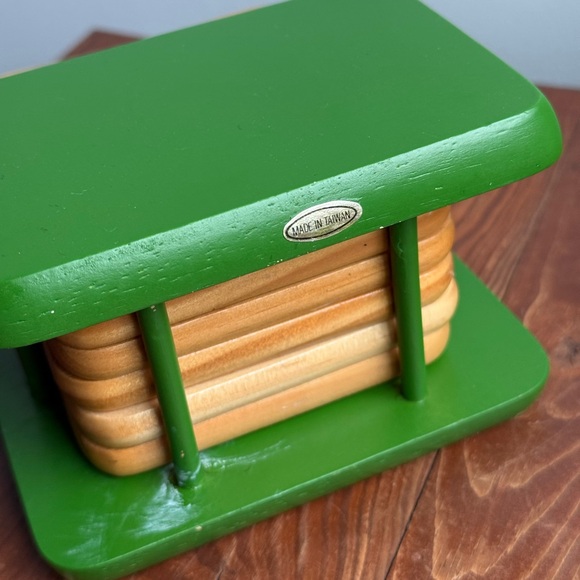 Drink Coasters Vintage Cork Set of 6 w/ Green Holder - Picture 4 of 16